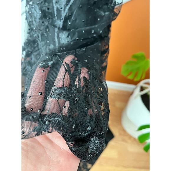 Mac Duggal Puff Sleeve A Line Embroidered Gown Size 14 Black Formal 20430 NEW - Picture 8 of 16